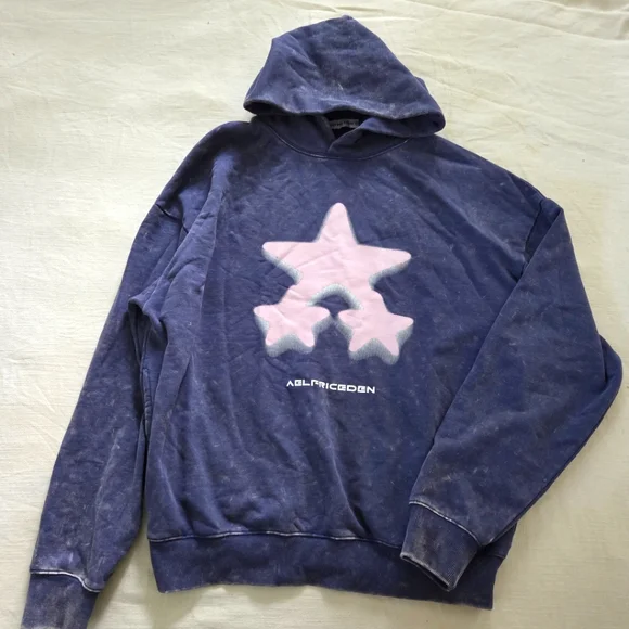 Aelfric Eden Blue and Pink Star Slouchy Hoodie Womens Small Medium Oversized